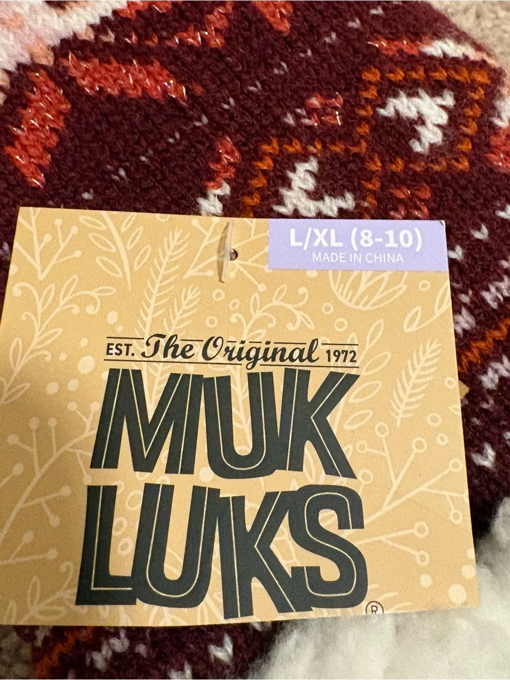 Muk Luks Women’s NEW Cozy Festive Sherpa Slipper Socks w/ Grip Size L/XL (8-10)